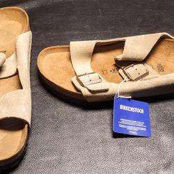 New Birkenstock Arizona Birkibuc Stone (Brown) Suede Sandals Mens Size EU 50 US 17