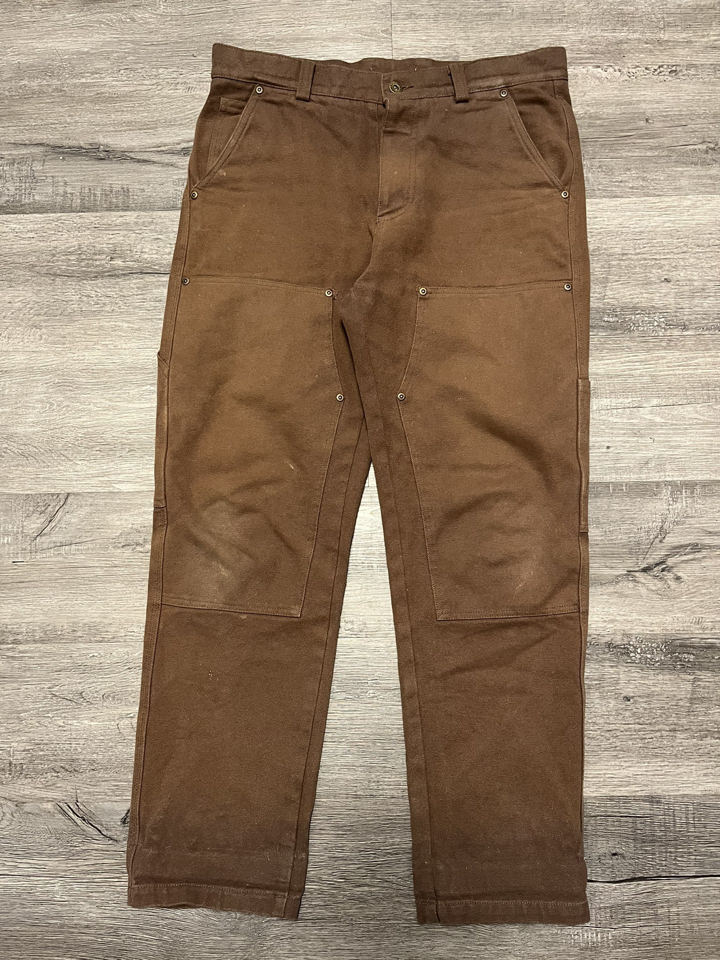 US Men’s 32 x 32 Brown Duck Double Knee Work Pants Jeans - DISTRESSED Vintage