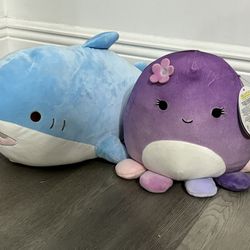 Two Marine Animal Plushies, Jellyfish And Whale