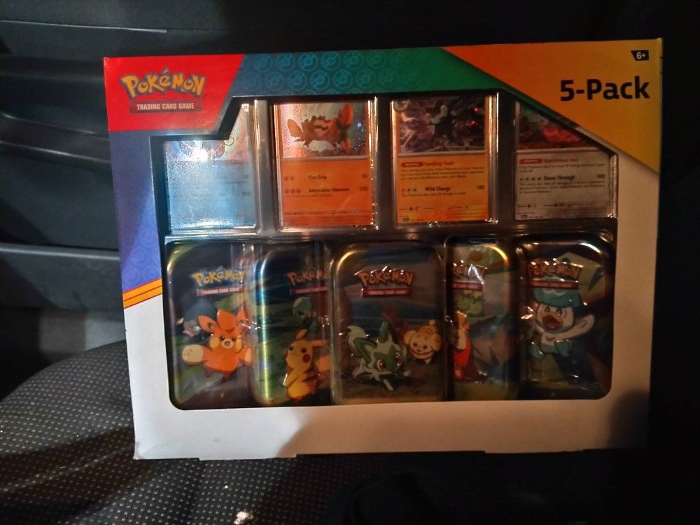 POKEMON TRADING CARDS---SURGING SPARKS INDIVIDUAL OACKS IN CARDBOARD SLEEVES, POKEBALLS, 5PK MINI TIN SET PALDEA FRIENDS