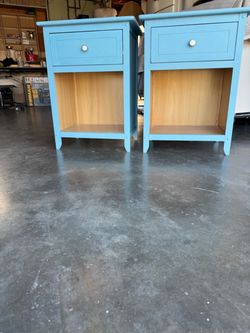 Teal Blue Nightstands with Drawer – Set of 2