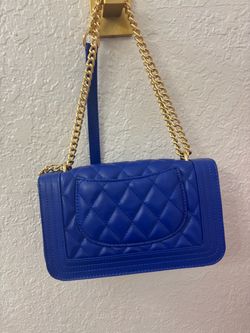 Blue Quilted Chain Shoulder Bag