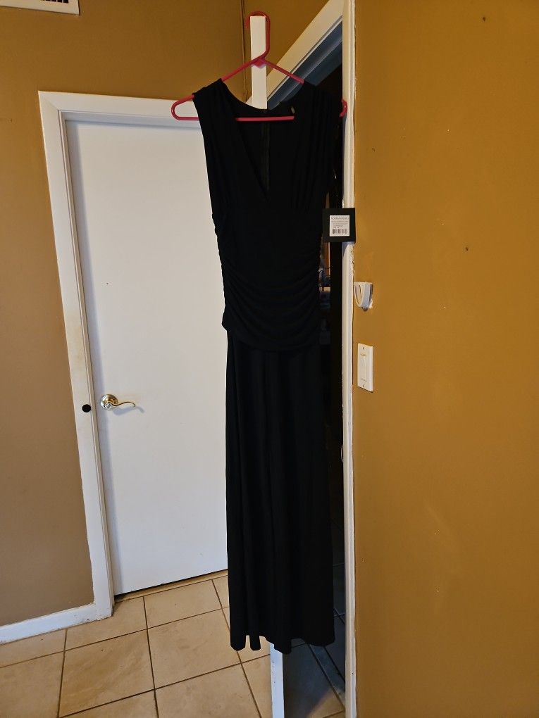 Norma Kamali sleeveless V neck shirred waist jumpsuit