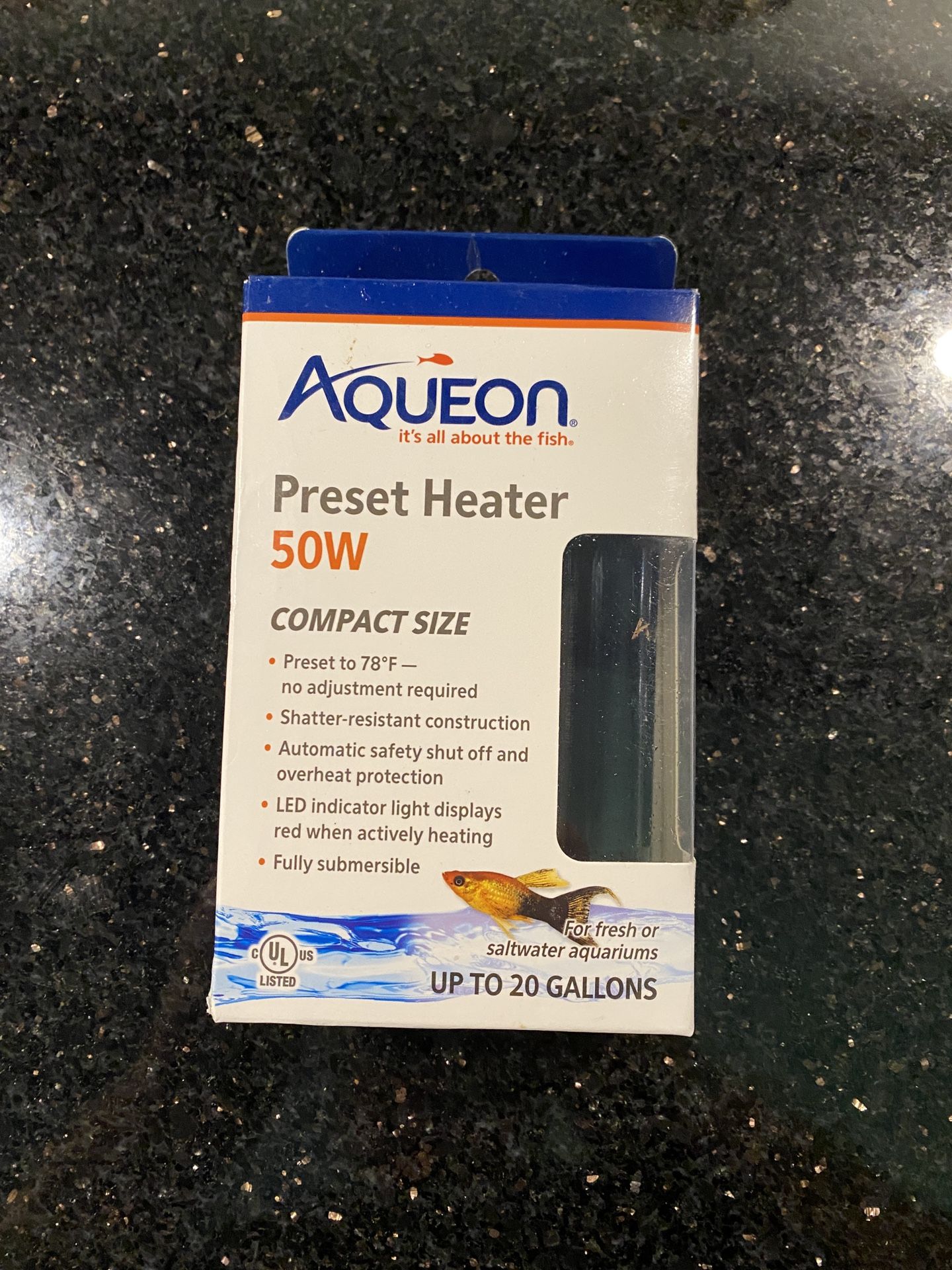 Aqueon Preset Heater for 20 Gallon Aquarium Fish Tank Submersible Thermostat 50W