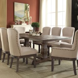 9 PCS Leonardo Collection Dining table set-18" Leaf-Wingback Style w/Nailhead Accent chairs Now 3149.00 Free Delivery 🚚 