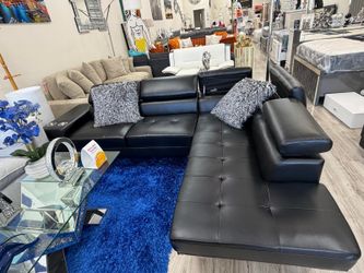 Black Faux Leather Sectional Sofa with Chaise