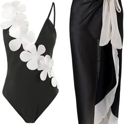 IBAKOM One Piece Swimsuit for Women with Matching Wrap Skirt Mesh Sheer Cover Up
