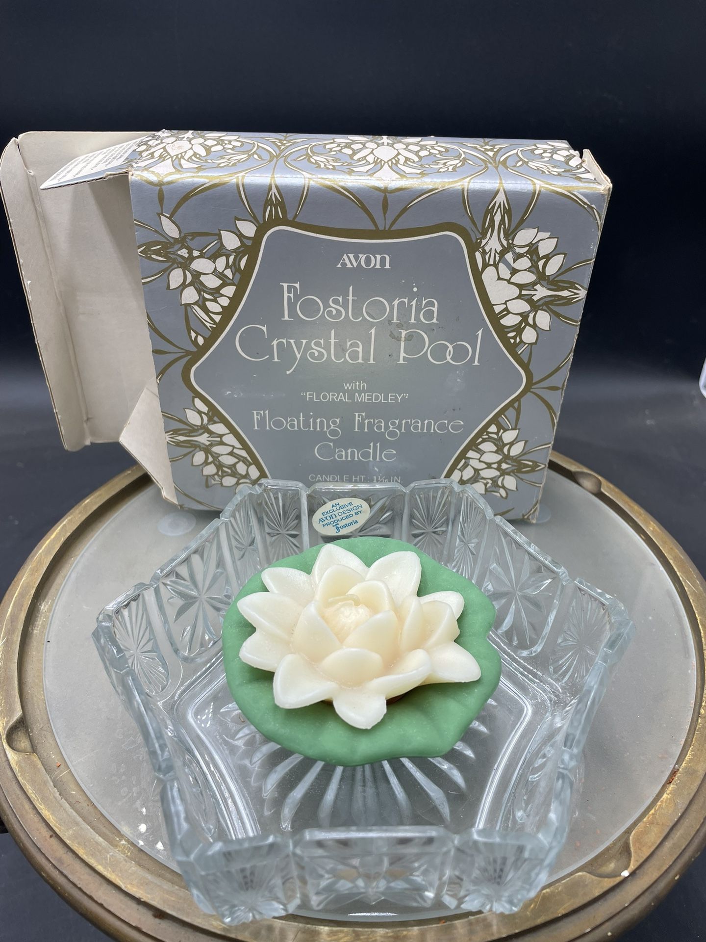 Vintage FOSTORIA CRYSTAL POOL FLOATING FRAGRANCE CANDLE BY AVON NEW IN BOX NIB