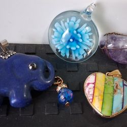Charms Pendants Blue Elephant Heart Stone