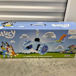 Bluey Light Up Wheel Tilt and Turn Toddler Scooter, 3 Wheel Kick Scooter for Kids Ages 3+, Blue 
