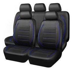 Universal FIT Piping Leather Car Seat Cover, for suvs,Van,Trucks,Airbag Compatible,Inside Zipper Design and Reserved Opening Holes (Full Set, Black an