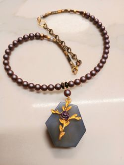 SPARKLY DRUZY PURPLE AGATE TWO SIDED PENDANT GOLD CROSS CHARM CEYSTAL PEARL NECKLACE
