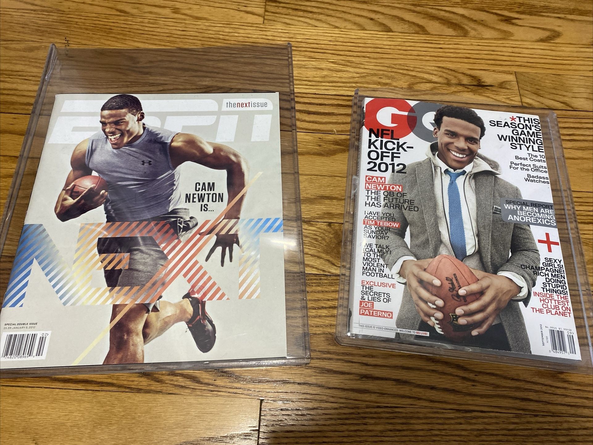 ESPN & GQ Magazines w Cam Newton on cover excellent Condition in Hard Cases..lot of 2