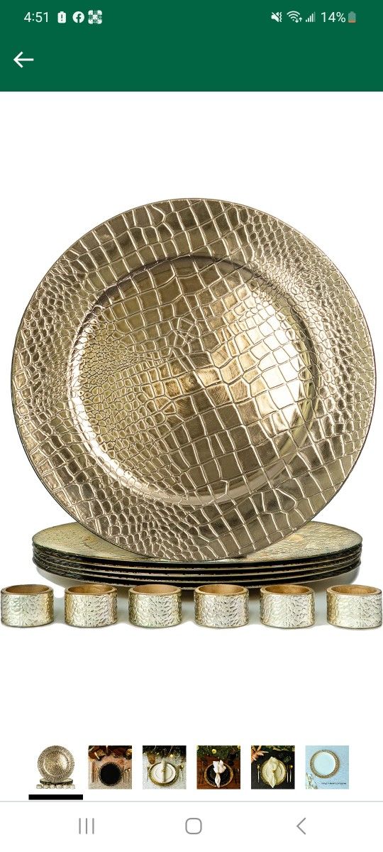 Gold Chargers With Napkin Rings Set Of 6 Each
