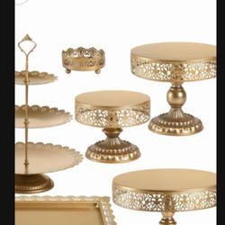 Set of 7 Gold Cake Stand, Metal Cake Stand Set for Dessert Table, Decorative Dessert Display Set for Birthday Party, Wedding, Afternoon Tea, Festival