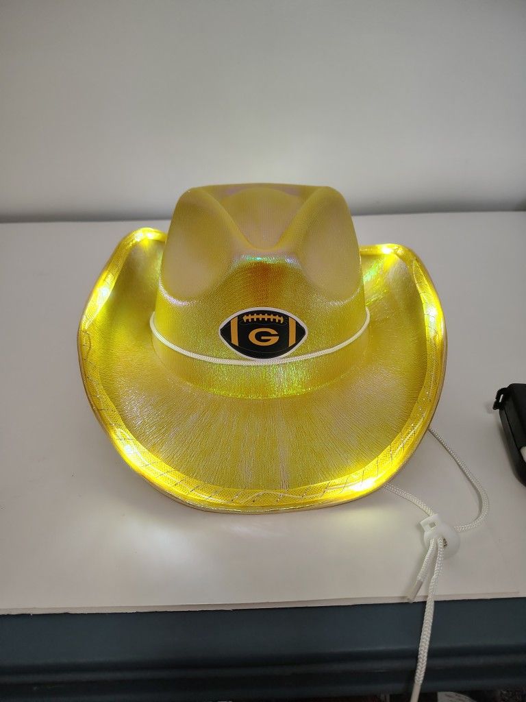 New Light Up Cowboy Hat Halloween Costume Three Different Settings Removable Sticker On Front