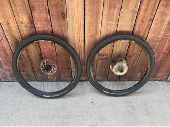 26’ MTB MAVIC XM 317 DISC WHEEL SET / Shimano 9 Speed Cassette / Disc Rotors / Tires Included - Used - $150