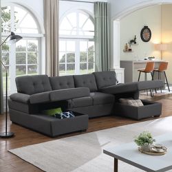 U Shaped Sectional Sofa Couch With Storage Chaise Bed Furniture