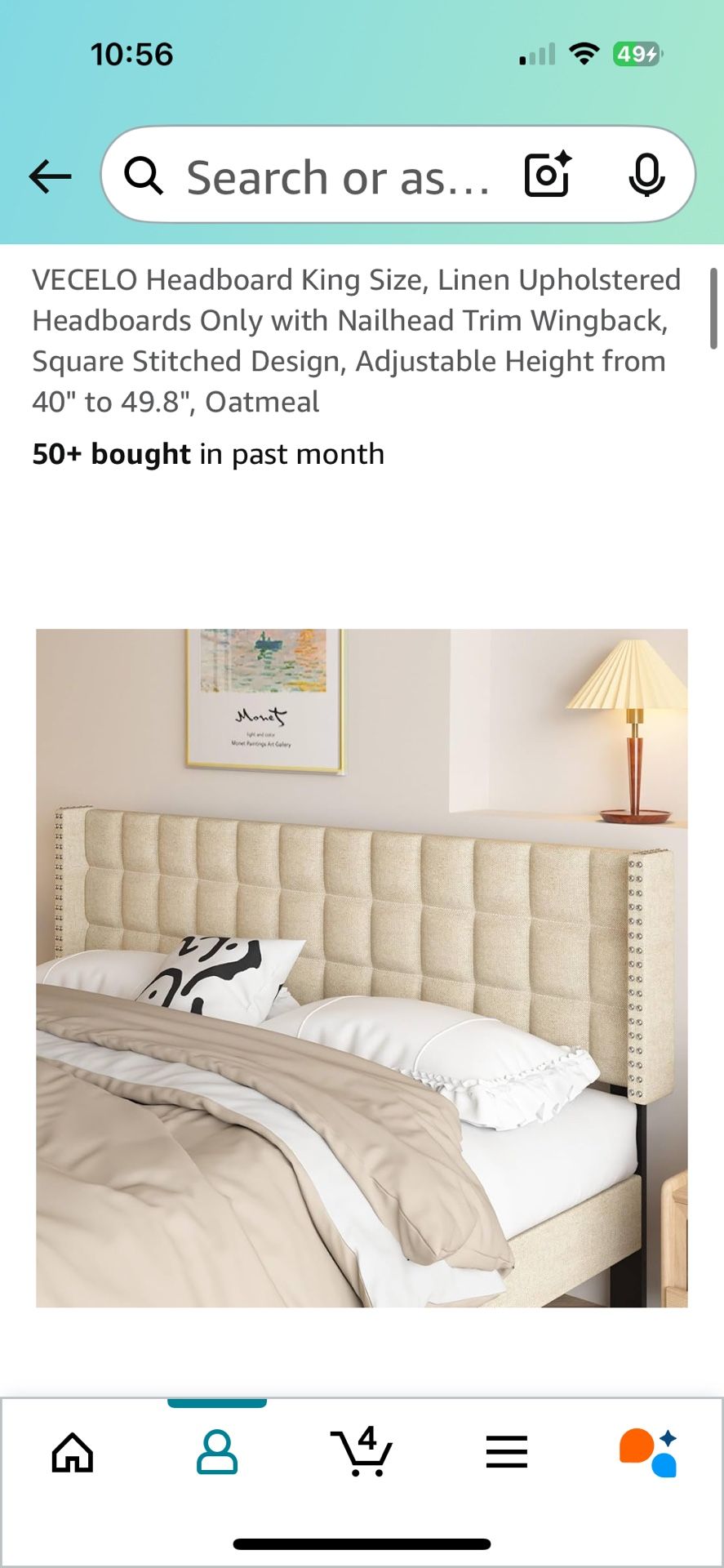 King Headboard - New In Box - Linen - W bed Frame