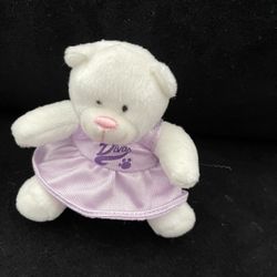 Build A Bear Workshop 2006 White Diva Bear Purple Dress Stuffed Animal Plush 3"