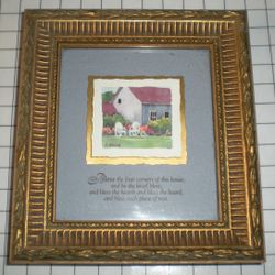 Bless The Four Corners Of This House,  Melissa Saylor Artwork In Gold Tone Ornate Frame 5" X 5.5"