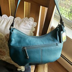 Small Turquoise Leather Tignanello Handbag Purse 