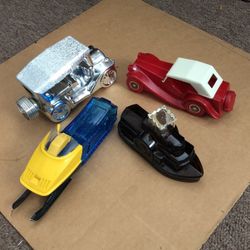 Avon 1978 Silver Classic Car With After Shave, Snowmobile Empty, 1936 M G Empty, Wild County Empty