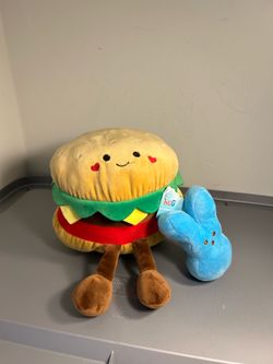Kawaii Plush Bundle Cheeseburger Plush & Blue Peeps Bunny Plush Lot of 2