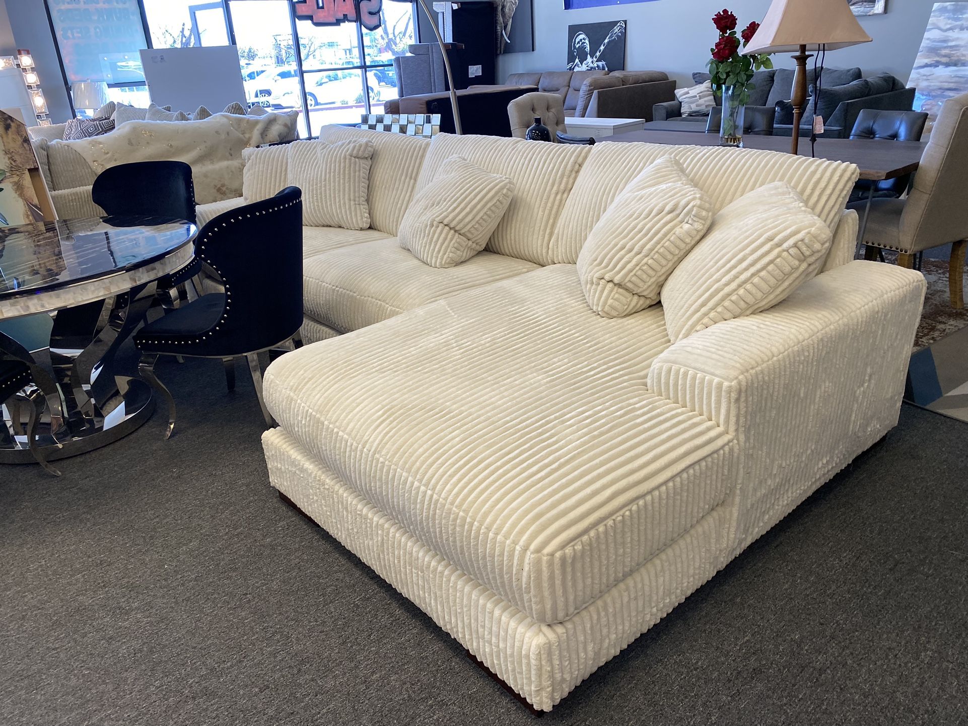 Ashley White Super Plush Right Face Chaise 11x7 Sectional Must have Last One Modular Soft Fabric Thick Cord With Accents Can Deliver