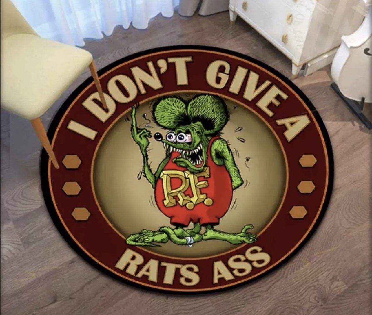 Rat Fink Round Carpet Rug I Don’t Give A Rats A!! Man Cave