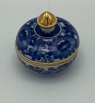 Benjarong Thai Mini Jar, blue & white 2x1.5