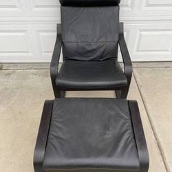 Black Leather Chair with Footrest  