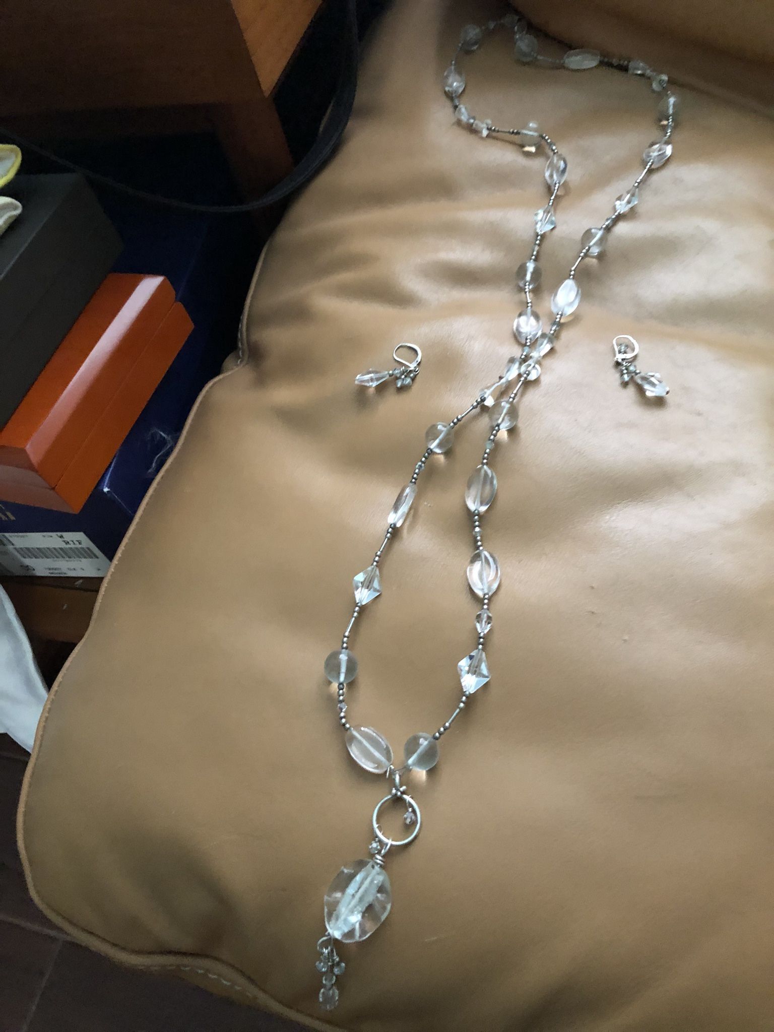 Clear Beads Long Necklace Set