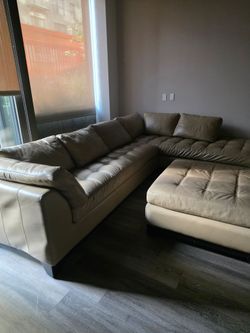 Modular sectional couches real leather beige used