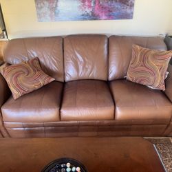 Carmel Brown Leather Sofa Couch 
