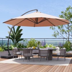 11 FT Cantilever Umbrella with Base Included, Patio Large Aluminum Offset Umbrella Windproof with 360°Rotation, Heavy Duty Frame for Outdoor, Pool, De