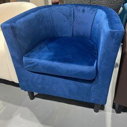 Velvet Accent Chair, Modern and Comfortable Armchairs, Upholstered Barrel Sofa Chair for Living Room Bedroom Waiting Room, Blue