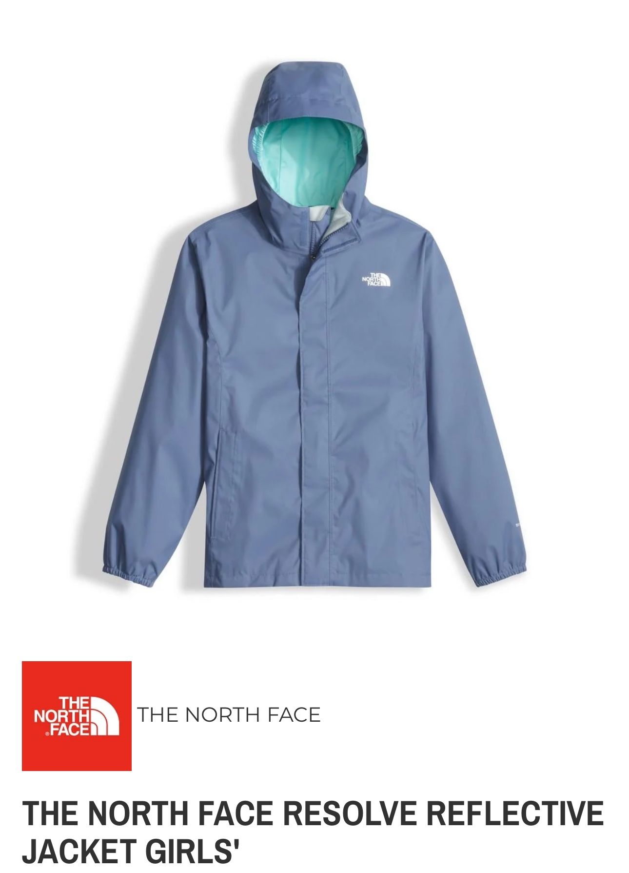 The North Face Girl’s Resolve Reflective Hooded Jacket Size:S (7/8) Blue