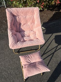 Comfy Foldable Plush Pink Chair & Foot Rest New