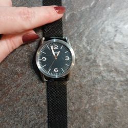 Mens Fossil Black & Chrome Watch w/Blalk Stainless Steel Band