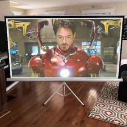 New in box $65 Portable 100 Inch Tripod Stand Projector Screen Home Theater 16:9 Ratio, 87x49” View Area 