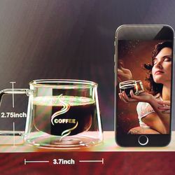 2 pcs  Modern Double wall glass coffee mug hot or cold insulation  4 Oz
