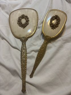 Vintage Gold Toned Brush&Mirror Set