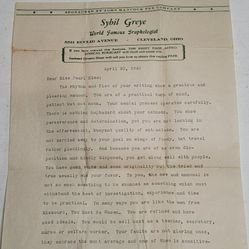 1940 Sybil Greye World Famous Graphologist Signed Letter