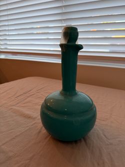 Vintage Green Ceramic Decanter with Sculptural Stopper