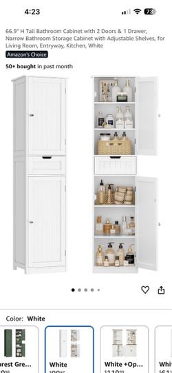 Tall White Bathroom Cabinet with 2 Doors & 1 Drawer