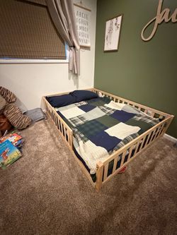 Toddler Floor Bed Frame with Rails