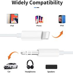 Cable for iPhone, 3.5mm Compatible with iPad, iPod for Car, Stereo, Speaker, Headphone, Compatible with All iOS versions, 3.3 feet (white)