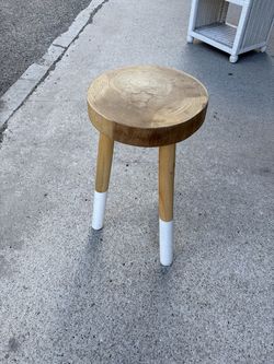 Solid Wood Three-Leg Stool / Side Table, Dipped White Legs, 12" Round x 23.5" Tall