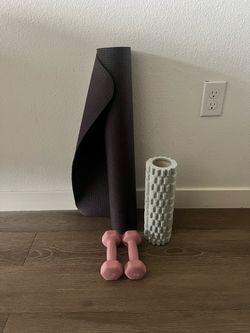 ALL 3: yoga mat, foam roller, two 3lb weights